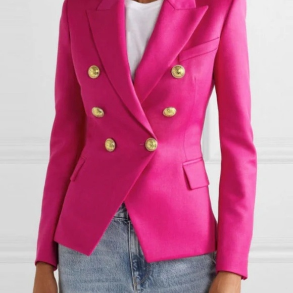 Fuchsia Long Sleeve Blazer With Gold Ornate Buttons - Picture 4 of 6